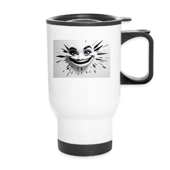 Absolute Reality crazy smile black white - Thermal mug with handle - white - Front