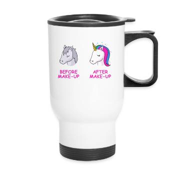 Make-Up Einhorn T-Shirt Geschenk Idee Geburtstag - Thermobecher mit Tragegriff - Weiß - Vorne