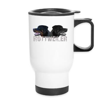Rottweiler, sports de chien, tête de chien, chien de service, chien, - Tasse isotherme avec poignée - blanc - Devant