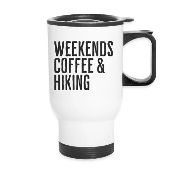 Weekend Café Et Randonnée Humour Randonneur - Tasse isotherme avec poignée - blanc - Devant