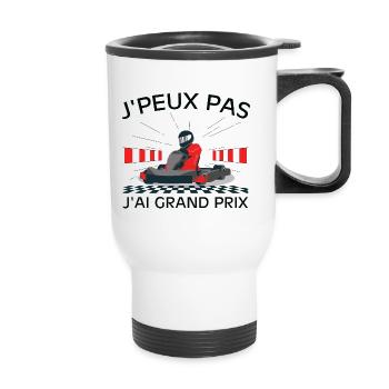 Ich kann nicht, ich habe ein Grand-Prix-Autorennen - Thermobecher mit Tragegriff - Weiß - Vorne