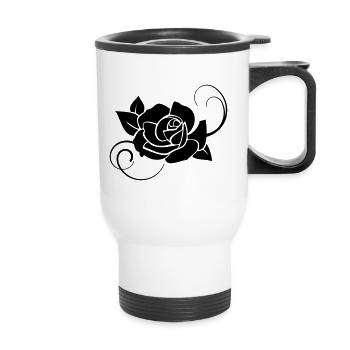 Rose Blume in Schwarz - Thermobecher mit Tragegriff - Weiß - Vorne