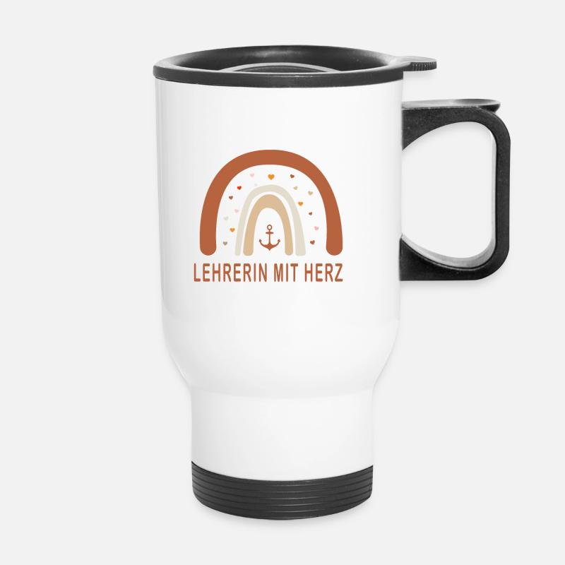 Lehrerin mit Herz! Regenbogen, personalisierbar - Thermobecher mit Tragegriff - Weiß