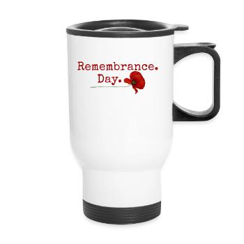 Heldengedenktag. Rote Mohnblumen-Geschenke - Thermobecher mit Tragegriff - Weiß - Vorne
