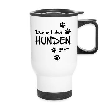 Der mit den Hunden geht - Thermobecher mit Tragegriff - Weiß - Vorne