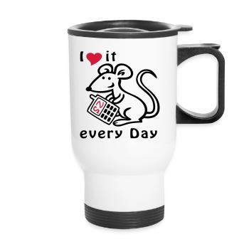 Téléphone portable, Souris, Chat - Tasse isotherme avec poignée - blanc - Devant