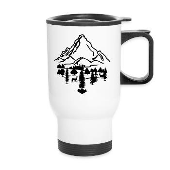 Mountains, forest and deer - Thermal mug with handle - white - Front