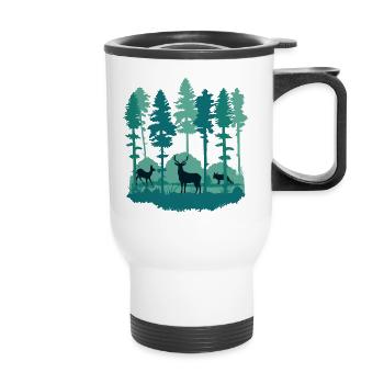 Animaux de la forêt et de la forêt - arbres, cerfs, cerfs et renards - Tasse isotherme avec poignée - blanc - Devant