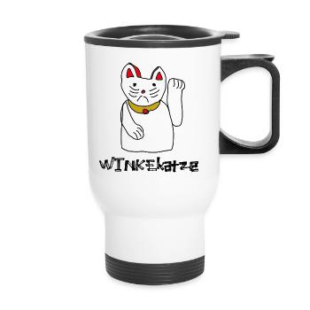 winke katze glück design - Thermobecher mit Tragegriff - Weiß - Vorne