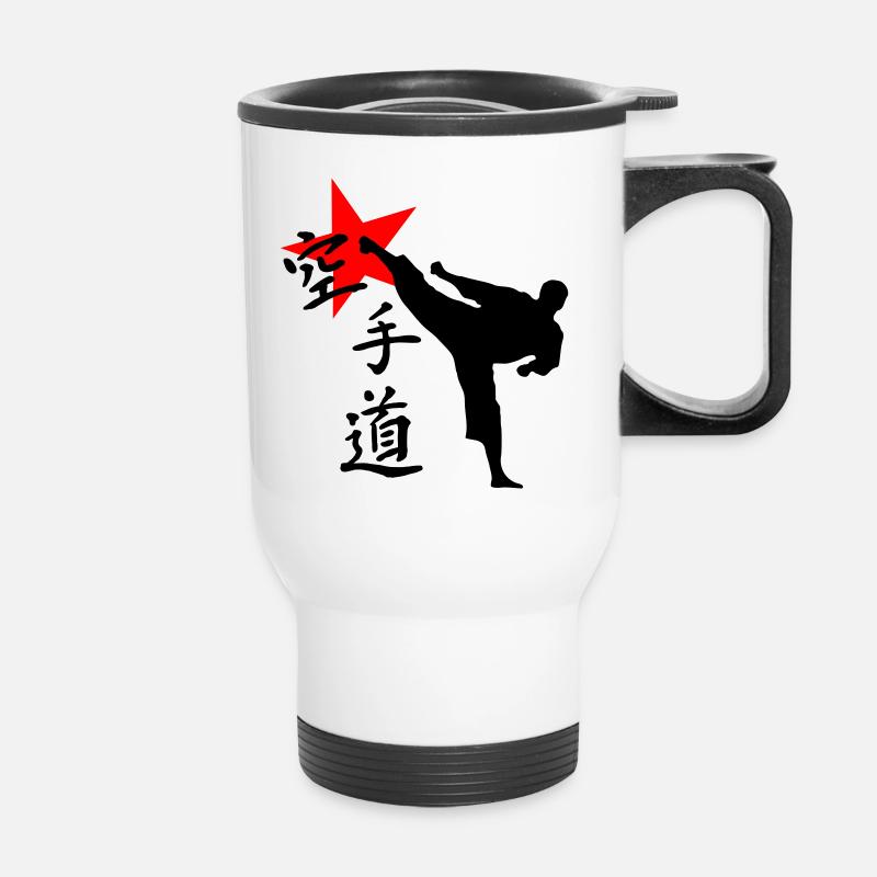 Karate Kick Yokogeri - Thermobecher mit Tragegriff - Weiß