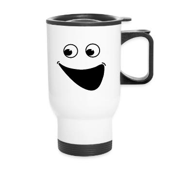 Happy Face Smile Cartoon Positives Lachen - Thermobecher mit Tragegriff - Weiß - Vorne