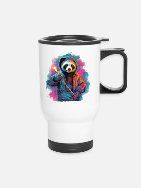 Panda mit Fackel - Thermobecher mit Tragegriff - Weiß