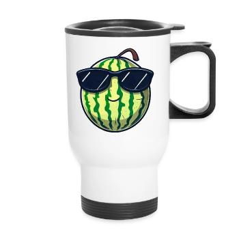 Cool watermelon with sunglasses, summery - Thermal mug with handle - white - Front