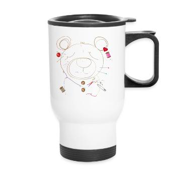 Broderie d’ours en filigrane et couture à partir de ridules - Tasse isotherme avec poignée - blanc - Devant