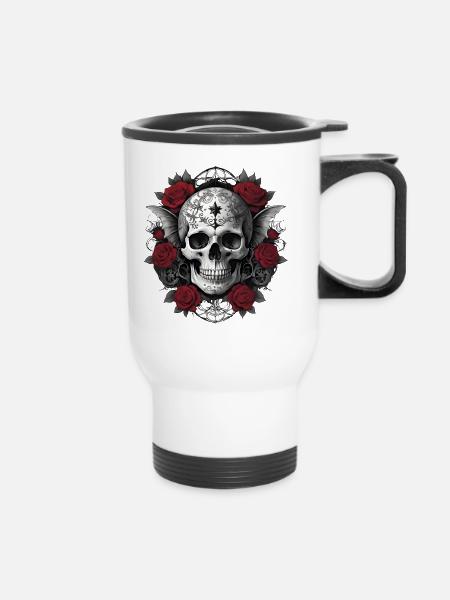 Gothic Totenkopf - Thermobecher mit Tragegriff - Weiß