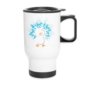 Penguin with Snowflake Cartoon - Thermal mug with handle - white - Front