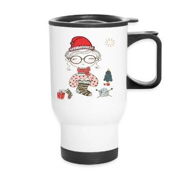 Grandma Knits Socks - Thermal mug with handle - white - Front