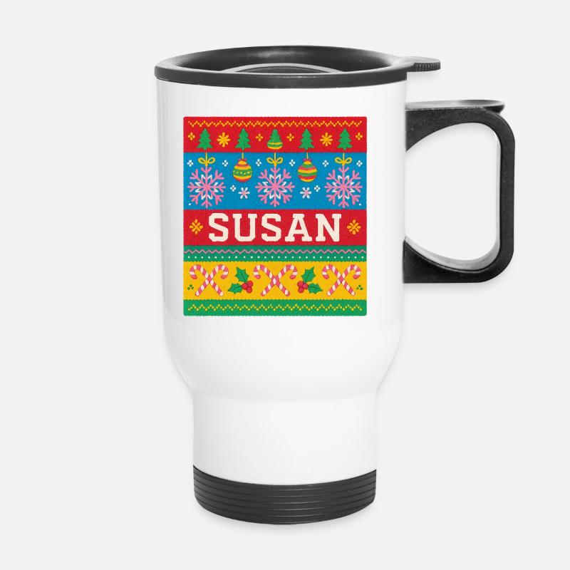 Personalised Susan Christmas Art - Thermal mug with handle - white