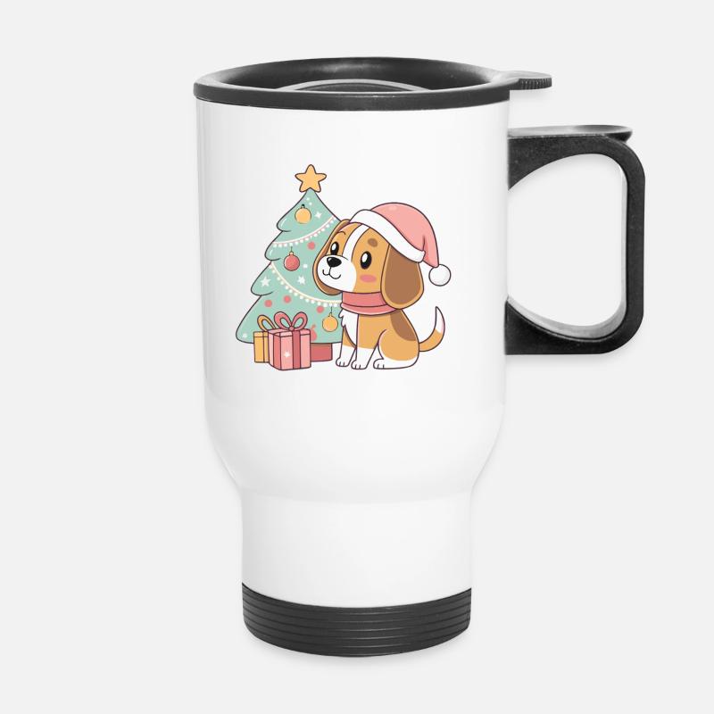 Kawaii Weihnachtswelpe am Baum - Thermobecher mit Tragegriff - Weiß