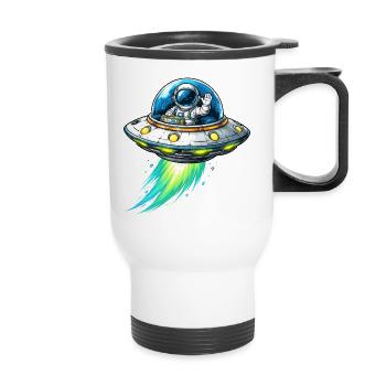 UFO astronaut flying sparks - Thermal mug with handle - white - Front