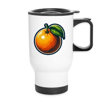 Orange cartoon éclatante avec feuille - Tasse isotherme avec poignée - blanc - Devant