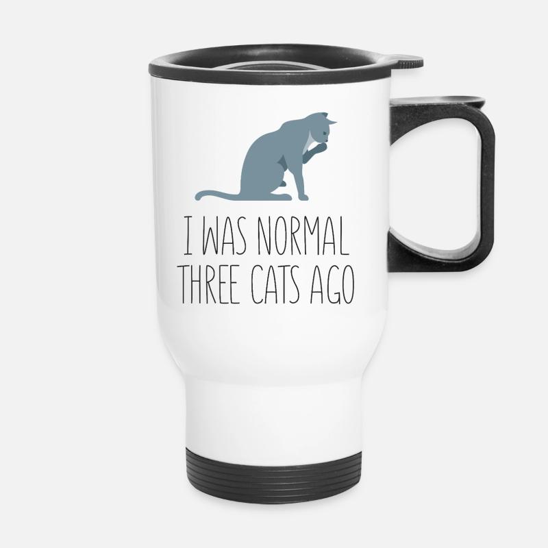 I was normal three cats ago - Thermal mug with handle - white