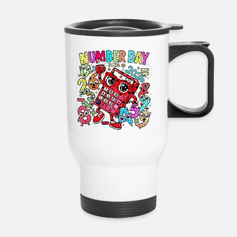 Number Day 2026 Neon Calculator - Thermal mug with handle - white