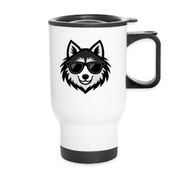 Wolf-Hipster-Sonnenbrille - Thermobecher mit Tragegriff - Weiß - Vorne