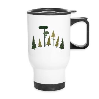 shinrin yoku "flat forest nature" waldbesitzer - Thermobecher mit Tragegriff - Weiß - Vorne