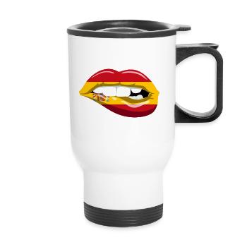 Spain Flag Lips Spanish Flag Mouth - Thermal mug with handle - white - Front