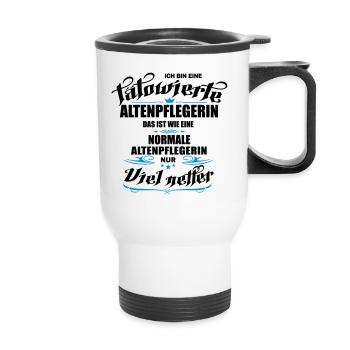 Tätowierte Altenpflegerin ist netter! - Thermobecher mit Tragegriff - Weiß - Vorne