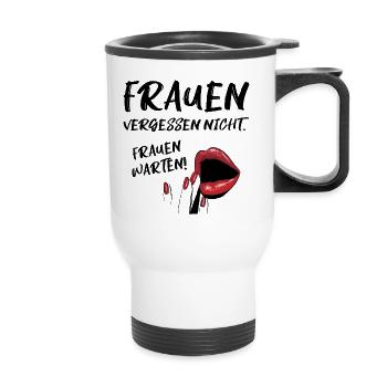 Frau Frauen Rache Lippen Lippenstift Rot Nägel - Thermobecher mit Tragegriff - Weiß - Vorne