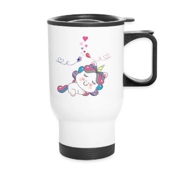 Unicorn falls in love with heart - Thermal mug with handle - white - Front