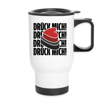 drück mich! Shirt. Lustiger Spruch - Thermobecher mit Tragegriff - Weiß - Vorne