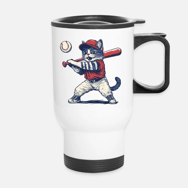 Katze Baseball - Thermobecher mit Tragegriff - Weiß