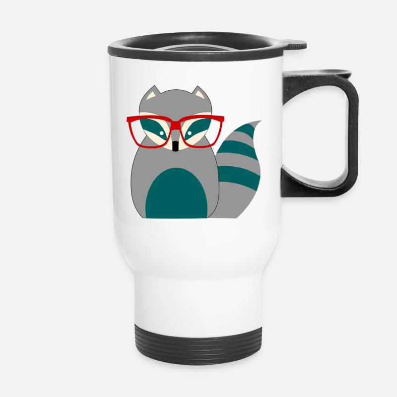 Waschbär Nerd - Thermobecher mit Tragegriff - Weiß