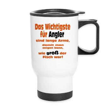 Das wichtigste für Angler sind lange Arme ... - Thermobecher mit Tragegriff - Weiß - Vorne