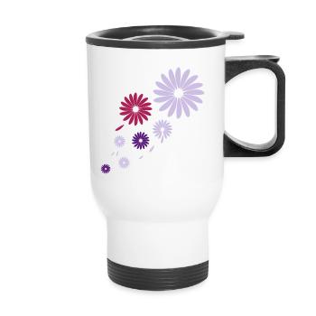Fleurs roses et violettes au design rétro - Tasse isotherme avec poignée - blanc - Devant