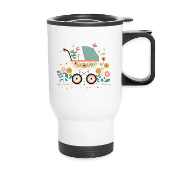 Flowery stroller 8 - Thermal mug with handle - white - Front