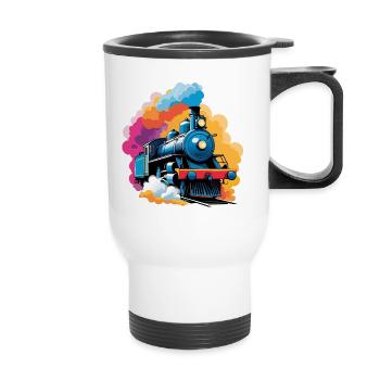 bunte Dampflokomotive für kleine Eisenbahner - Thermobecher mit Tragegriff - Weiß - Vorne