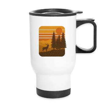 Sunset Silence – Retro Deer & Forest Vibes - Thermobecher mit Tragegriff - Weiß - Vorne
