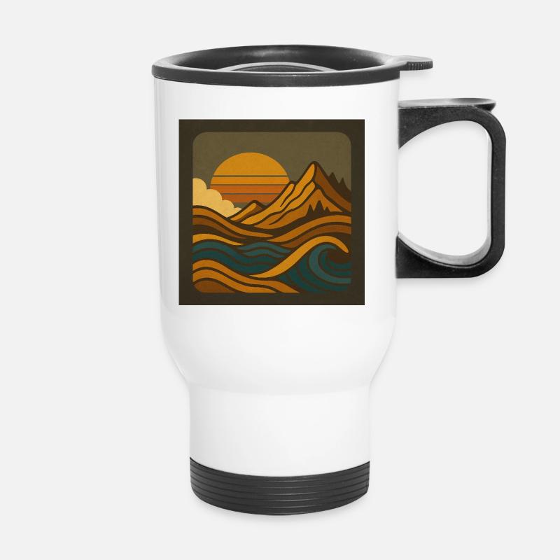 Liberté dorée dans les montagnes rétro - Tasse isotherme avec poignée - blanc