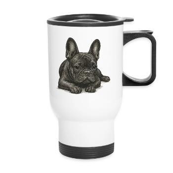 "Kleiner Träumer" - Welpe Französische Bulldogge - Thermobecher mit Tragegriff - Weiß - Vorne