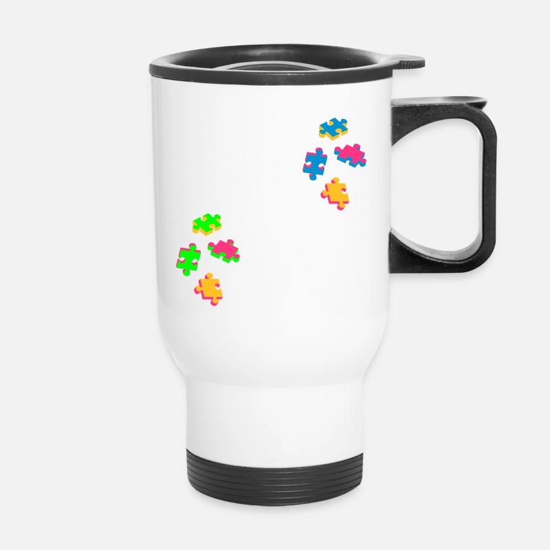 four puzzle pieces - Thermal mug with handle - white