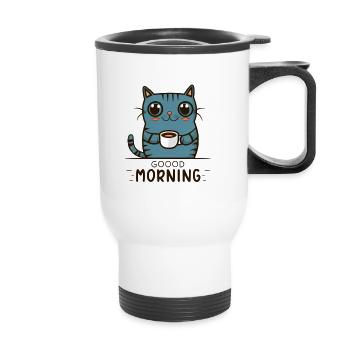 Coffee cat in the morning - Thermal mug with handle - white - Front
