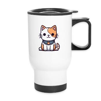 Katze - Kawaii Style - Thermobecher mit Tragegriff - Weiß - Vorne