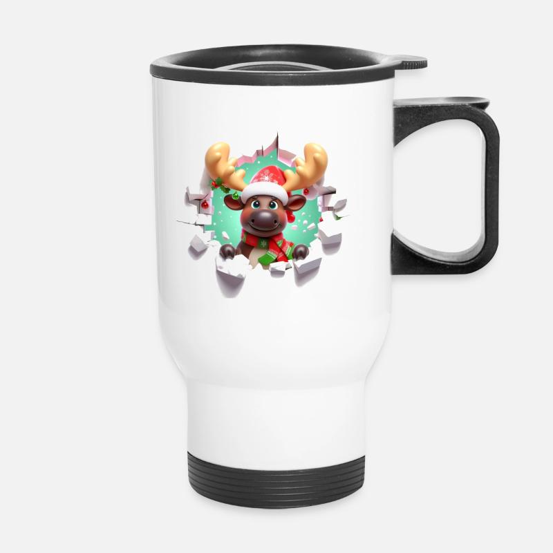 Fun Christmas Mug Design Santa Clause Moose Gift - Thermal mug with handle - white