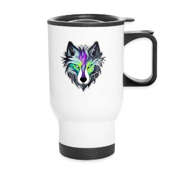 Wolf - Illustration - Thermobecher mit Tragegriff - Weiß - Vorne