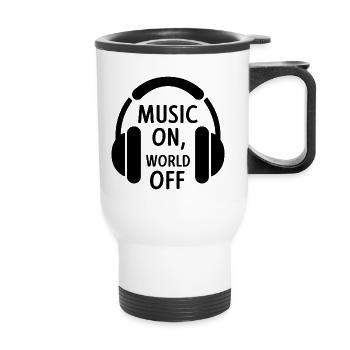 Music On, World Off – Casque minimaliste - Tasse isotherme avec poignée - blanc - Devant