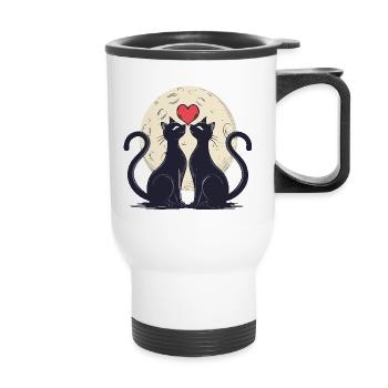 Deux chats avec un cœur 2 - Tasse isotherme avec poignée - blanc - Devant